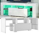 ZWMBAOR Tv Board Lowboard Mit Grifflose Öffnen,Multifunktions Tv-Schrank Unterschrank,mit Großem Stauraum & 16-Farbiger Led-Beleuchtung Sideboard Mediaboard,für Wohnzimmer,S