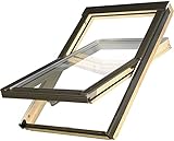 Günstige Dachfenster OptiLight B Holz klar lackiert | Schwingfenster mit 2-fach Verglasung | U-Wert Fenster: 1.3 | inkl. Eindeckrahmen (114x118 cm)