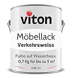 VITON Möbellack - 0,7 Kg - Seidenmatt Weiss - Umweltfreundlicher Möbellack auf Wasserbasis - RAL 9016 Verkehrsw