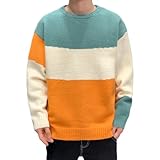 Colorblock Herren Rundhalspullover Klassische Kontrastfarbe Lockeres und bequemes Top Trendy Warmer Strickpullover 3XL