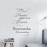 Cada Familia tiene una Historia Kunst Wandtattoo, Warme Familie Zitate Wandaufkleber, Vinyl Sprüche Wörter Wandaufkleber, Abnehmbare DIY Kunst Wandbild für Schlafzimmer Wohnzimmer Wanddek