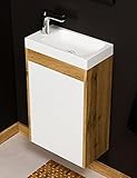 Quentis Badmöbel Gäste-WC Set Guest, Breite 40 cm, Waschbecken mit Unterschrank, Eiche/weiß, Waschbeckenunterschrank