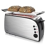 Arendo - Automatik Toaster Langschlitz - Defrost Funktion - wärmeisolierendes Gehäuse - Abnehmbarer Brötchenaufsatz - 1200W-1500W - 7 Stufen - herausziehbare Krümelschub