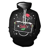 GOKOMO Unisex Kapuzen Fleece Pullover lässiger Weihnachtsdruck Weihnachten Druck Hässlicher Weihnachtspullover Christmas Ugly Sweater Fleece Sweatshirt Damen Herbst Winter Warm(L,Schwarz)