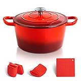 MICHELANGELO Gusseisen Topf, Schmortopf Gusseisen Emaille Topf Bräter/Cocotte mit Deckel, Schmortopf backofengeeignet, emaillierter Dutch Oven 3 Liter mit Silikongriffen und Matte,