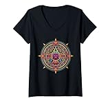 Damen Aztekischer Kalender Sonnenstein Mexikanische T-Shirt mit V