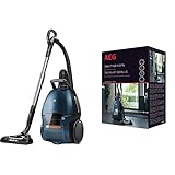 AEG VX9-4-8IBX Staubsauger mit Beutel/XL-Softräder/Frontlichter/blau & ASKVX9 Performance Kit (Beutel & Filter, 4 original s-Bag XXL-Staubsaugerbeutel GR 210S (5 Liter),weiß)