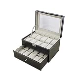 ZHANGCHI PU.Doppelschicht 20-Position-Uhr-Aufbewahrungsbox,transparentes Materialabdeckung,halten Sie Ihre Uhr Weg,staubstaub Macht es Ihnen leicht,die Box-Uhr zu sehen (Color : Black)