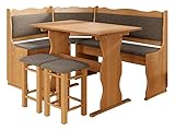 Eckbankgruppe Miki, Erlenholz, Eckbank Gruppe besteht aus Kücheneckbank, 2X Hocker, Tisch, Farbauswahl, Esszimmer Sitzbank (Erle, Peru 04)