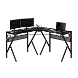 Lavish Home 80-Desk-L-BLK L-förmiger Computertisch mit Kopfhörer und Getränkehalter für Heimbüro, Schlafzimmer oder Basteltisch, Holzwerkstoff Pulverbeschichteter Stahl, schw