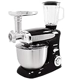 Syntrox Germany KM-1300W Black de Luxe Küchenmaschine Knetmaschine Mixer mit Fleischwolf, Edelstahl-Behälter, 6,5 Liter, schw