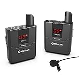 Moman Lavalier Mikrofon Funk, UHF 16-Kanal Kabellos Ansteckmikrofon bis zu 50m, Wireless Microphone Set OLED-Anzeige 3,5mm TRS/TRRS für Smartphone Interview Kamera DSLR Canon Sony Nikon Panasonic T1