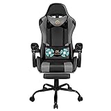 JL Comfurni Gaming Stuhl mit Massage Bürostuhl Ergonomischer Racing Computerstuhl mit Fußstütze PC Stuhl Höhenverstellbarer Schreibtischstuhl Drehsessel G