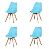 4er Set Esszimmerstühle mit Massivholz Buche Bein, Retro Design Stühle im skandinavischen Stil (Blau)