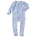 wellyou, Schlafanzug, Pyjama für Jungen und Mädchen, Einteiler langarm, Baby Kinder, hell-blau weiß gestreift, geringelt, Feinripp 100% Baumwolle, Größe:116 - 122 B