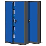 Jan Nowak 2er Set Aktenschrank C001 Metallschrank Stahlschrank Werkzeugschrank Büroschrank Lagerschrank Universalschrank Pulverbeschichtung Flügeltüren 185 cm x 90 cm x 40 cm (anthrazit/blau)