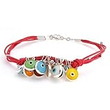 Türkische Bunte Böse Auge Baumeln Charms Rot Lederarmband Für Frauen Für Teen 14K Gold Platte 925 Sterling Silb