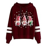 Weihnachts-Sweatshirt für Damen, mit Kapuze, für den Winter, große Größen, Damenpullover, Pullover, Weihnachtspullover für Damen, Elchdruck, langes Kleid, (#002) rot, M