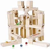Holz Marbles Run Building Blocks Kugellaufbahnen Spielzeug, Montessori Holzspielzeug, for 3 4 5 6 Jungen und Mädchen (60PCS) zcaqtaj
