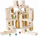 Holz Marbles Run Building Blocks Kugellaufbahnen Spielzeug, Montessori Holzspielzeug, for 3 4 5 6 Jungen und Mädchen (60PCS) zcaqtaj