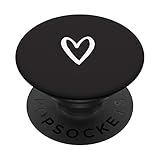 Weißes Herz Liebe Schwarz PopSockets mit austauschbarem PopGrip