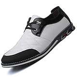 COSIDRAM Herren-Freizeitschuhe, Sneakers, Schnürschuhe, atmungsaktiv, bequem, modisch, zum Autofahren, Wandern, Mokassins, flache Schuhe, stilvolle formelle Lederschuhe, Business-Arbeit, Kleid im Freien, A White, 46 EU