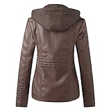 Lederjacke Damen Khaki Mit Kapuze Abnehmbarer Kunstlederjacke Vintage Kurze Pu Imitat Bikerjacke: Mode Lederblusen Bomberjacke Motorradjacke Revers Mit Reißverschluss Übergangjacke Echtlederjack