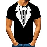 T-Shirt Männer Street Fashion Freizeitanzug Gefälschte Zweiteiler Rundhals Kurzarm (XL,3Schwarz)