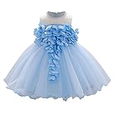 KMKM Mädchen Kleid Festzug Prinzessin Blume Kleid Kinder Prom Tüll Gestickte Hochzeits Ballkleider Ärmellos Spitze Maxik