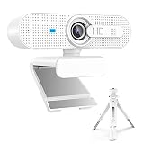 USB Computer Webcam mit Stativ Set 1080P Webkamera mit Autofokus, Abdeckung und Stereo-Mikrofon für Skype, Zoom, Facebook usw, für Video-Anrufe, Konferenzen, Aufnahme, Streaming, Weiß