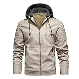 Briskorry Lederjacke Herren Schwarz Mit Kapuze Herren Pu-Leder Trenchcoat Herrenjacke Jacke Mit Gesteppten Bereichen Regenjacke üBergangsjacke Wasserabweisend Herren Jeansjack