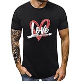 MRULIC Herren Oberteil T-Shirts Tops Kurzarm Rundhals Pullover Valentinstag Drucken Blusen Sommer Shirts (A1 Schwarz,XXL)