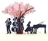 MOKIO® Pop-Up Karte – Jazz-Konzert unter blühendem Baum – 3D Geschenkkarte zum Geburtstag oder zur Hochzeit, Jubiläum, Jahrestag, Pensionierung, für Frauen & M