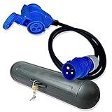 CEE Adapter Schutzbox Set - Kabel Winkel-Kupplung auf CEE Stecker 1,5 Meter IP44 spritzwassergeschützt 230V / 16A 3-polig für Camping, Boot, Camper, Wohnwagen, Wohnmob