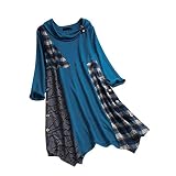 Y56 Damen Vintage Kariertes Panel-Kleid freizeitkeid Stola Stehkragen einfaches fließendes gestickte ausgestelltes a062 Homecoming