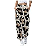 Jogginghose Damen Sporthose Elastische Bund Baumwolle Sweatpants Gedruckt High Waist Trainingshose Loose Fit Freizeithosen mit Kordelzug T