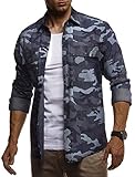 Leif Nelson Herren Hemd Freizeithemd T-Shirt Langarm 100% Baumwolle Männer Langarmshirt Oversize Jeanshemd Jungen Basic Shirt Kurzarmshirt Camouflage Sommerhemd LN3850 Blau M