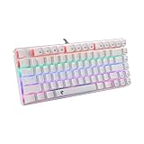 HUO JI E-Yooso Z-88 Mechanische Gaming-Tastatur, 60% Mechanische Gaming-Tastatur, mit braunen Schaltern, Regenbogen-LED-Hintergrundbeleuchtung, wasserdicht, kompakt, Anti-Ghost, Weiß und Silb