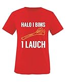 Comedy Shirts - Halo I Bims 1 Lauch - Mädchen T-Shirt - Rot/Weiss-Gelb Gr. 110/116