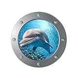 Vosarea 3D Sea Life Wandaufkleber Delfin U Boot Fenster Fliesenaufkleber Unterwasser Welt Fliesensticker Maritim Wandtattoo Bullauge Deko für WC Bade Wohnzimmer S
