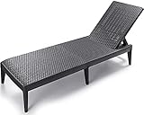 Ondis24 Gartenliege Milan Sonnenliege verstellbares Kopfteil, Relaxliege aus Kunststoff, Flache Rattan-Optik (ohne Kissen, anthrazit)