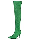 Allegra K Damen Glitzer Spitze Zehen Stiletto Absatz Overknee Hohe Stiefel, Grün , 38 EU