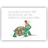 Postkarte Schildkröte'Puh was hab ich mich beeilt', Nachträglich, Geburtstag nachträglich, Freundschaft, Glückwunsch, Glückwunsch nachträglich, Humor lustig