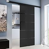 inova Glasschiebetür Komplettset schwarz Blockstreifen grau satiniert 900x2035mm Aluschiene inkl. Softclose 2-seitig