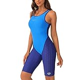 Eukivntn Damen-Badeanzug, einteilig, Kniebeuge, Racerback, sportlicher Badeanzug für Teenager - Blau - M