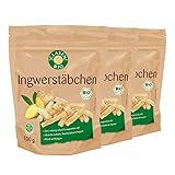 3x CLASEN BIO Ingwerstäbchen, getrocknet, leicht mit Rohzucker gesüßt, vegan und glutenfrei - 100 g