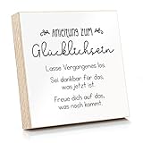 ARTFAVES® Holzbild - Anleitung zum Glücklichsein | Deko Wandbild als Geschenk | Holzschild mit Spruch zum Thema Glücklichsein/Motivation/Veränderung