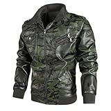 Dressin Lederjacken für Männer Jacke Cargo für Innenfleece Militär Jacke Fleecepullover Herren Lederjacken für Herren Fauxleder Camouflage Softshelljacken Herren Gerippter Bündchen und Saum S-XXXL