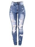 JIER Damen Destroyed Zerrissen Jeans Skinny Jeanshose Denim High Waist Slim Fit Leggings Röhrenjeans Bleistifthosen Hosen Jeanshosen Hose Pants (Blau,M,M)
