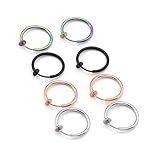 PiercingJak 8 Stück 316L Edelstahl Creolen Ohrringe Fake Fake Nasen Lippe Septum Piercing Hoop Ring Huggie Kreolen Non-Piercing Ohr Clip 14G 14